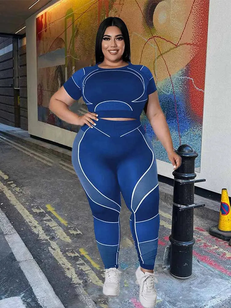 Women Tracksuit 2 Piece Set Plus Size Pants Suit Casual Slimming Leggings Summer Sets Womens Outfits