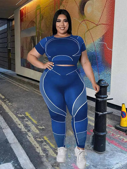 Women Tracksuit 2 Piece Set Plus Size Pants Suit Casual Slimming Leggings Summer Sets Womens Outfits