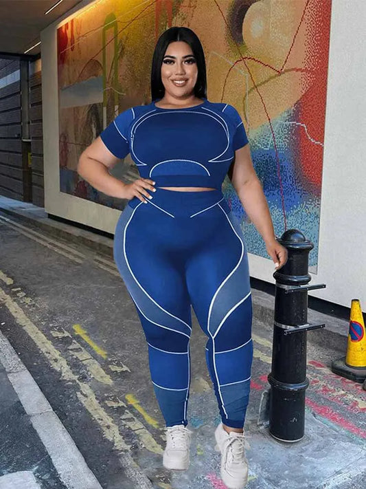 Women Tracksuit 2 Piece Set Plus Size Pants Suit Casual Slimming Leggings Summer Sets Womens Outfits