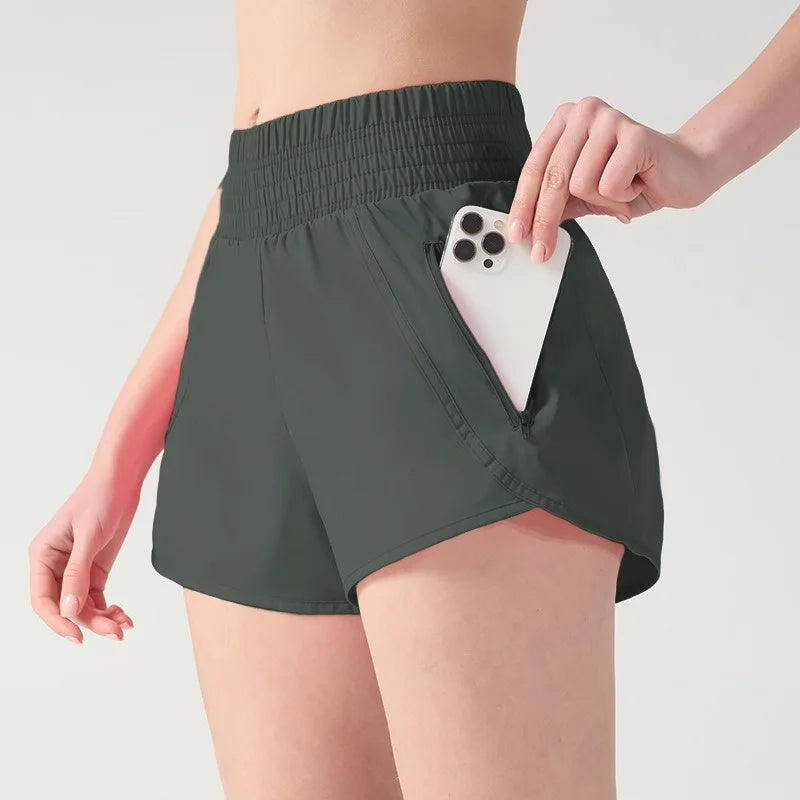 Zipper Pockets Running Shorts Women Running Shorts Tummy Control 3 Inch Quick Dry Athletic Workout Sport Shorts 2 in 1