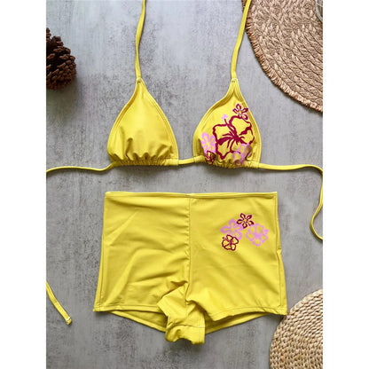 Printed Halter Female Swimsuit High Waist Bikini Women Swimwear Two-pieces Bikini set Shorts Bather Bathing Suit Swim