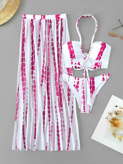 3 Pieces Halter Bikini Swimsuit Women & Beach Skirt Swimwear Female Bathers Bathing Swimming Swim Suit Beachwear