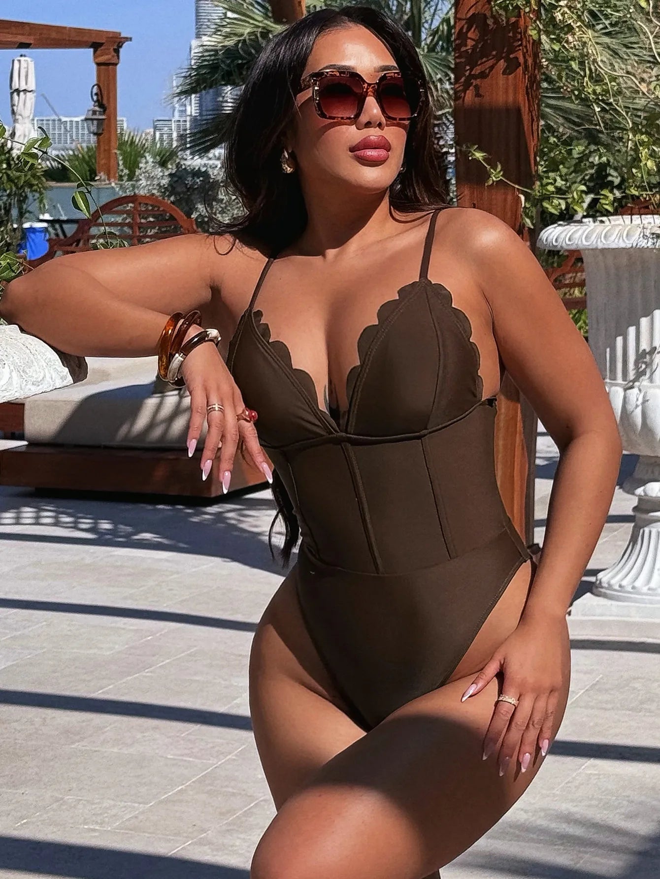 Lady Solid Swimwear Women Ruffle Push UP One Piece Swimsuit Monokini Strapped Backless Beach Bathing Suit
