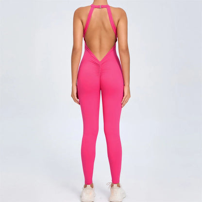 Pad Scrunch Backless Yoga Sport Jumpsuit Women Monkeys One Piece Gym Outfit Legging Fitness Overalls Workout Pant Clothing