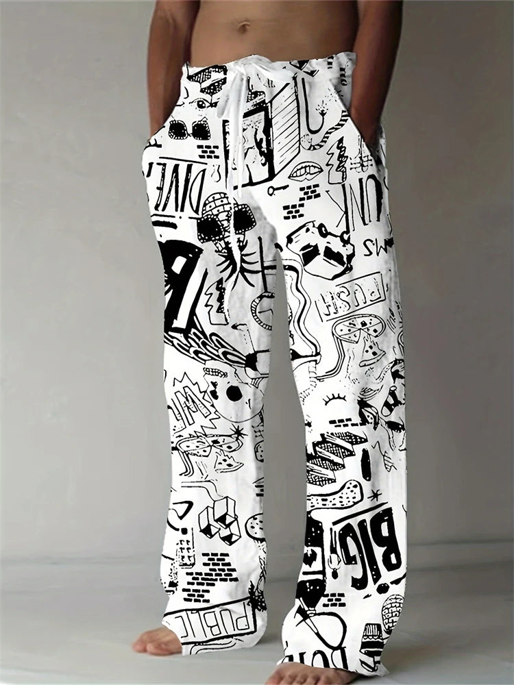 Fashion Men's Casual Pants Vintage Ethnic Print Men's Casual Pants Beach Travel Wide Leg Pants Street Oversized Men's Trousers