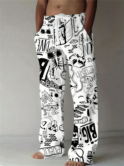 Fashion Men's Casual Pants Vintage Ethnic Print Men's Casual Pants Beach Travel Wide Leg Pants Street Oversized Men's Trousers