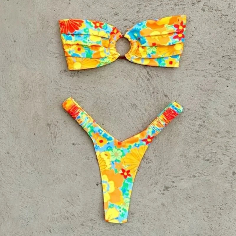 Micro Bikini Push Up Women Swimsuit Fashion Print Bikini Set Split Swimwear Summer Beachwear Lady Bathing Suit 2 Piece