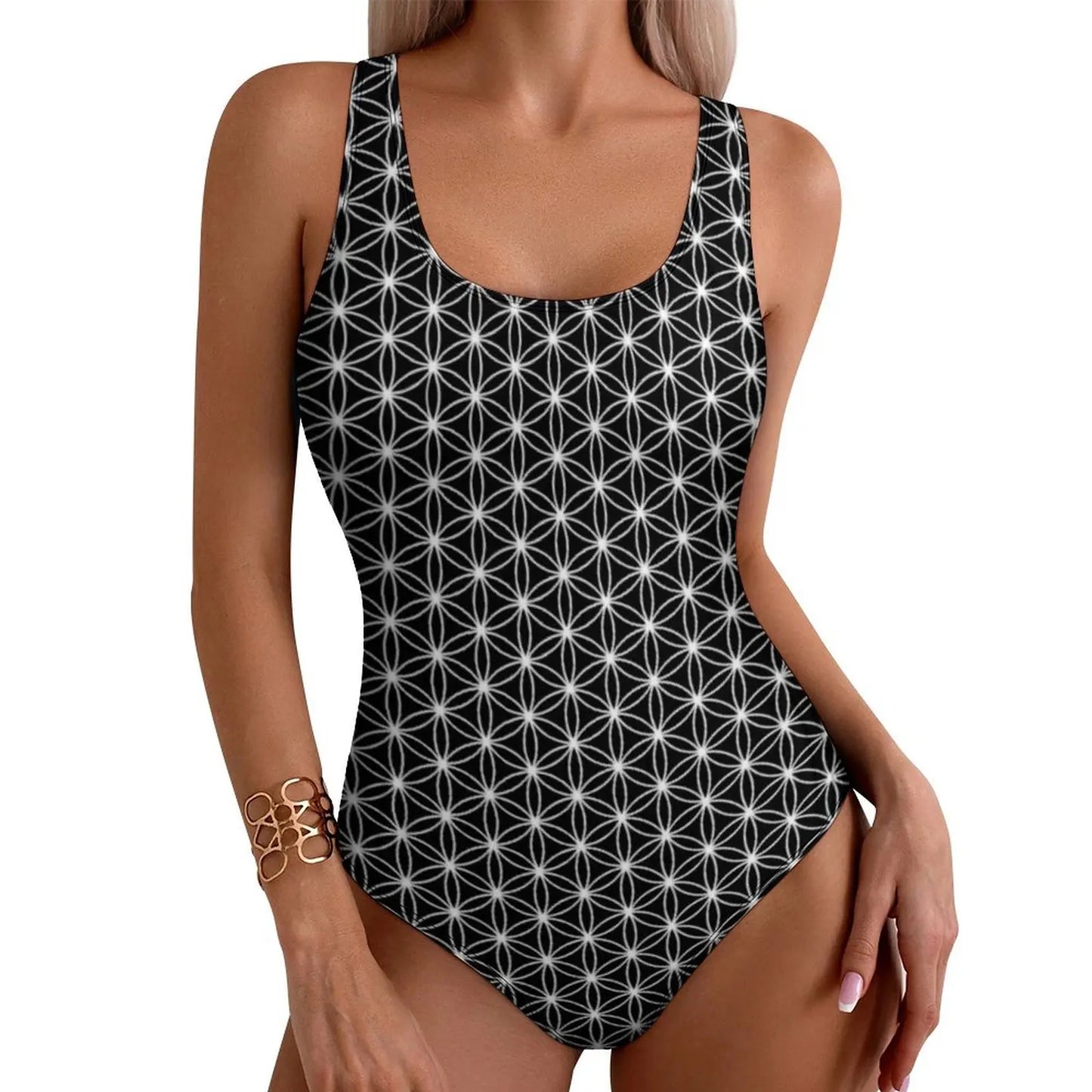 Geometry Swimsuit Fluid Lines Print Swimwear One-Piece Holiday Surf Bodysuit Hollow Out Bathing Suit Push Up Beach Wear