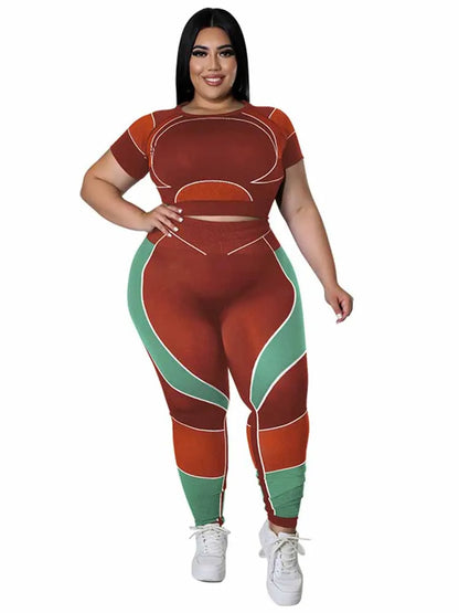 Women Tracksuit 2 Piece Set Plus Size Pants Suit Casual Slimming Leggings Summer Sets Womens Outfits