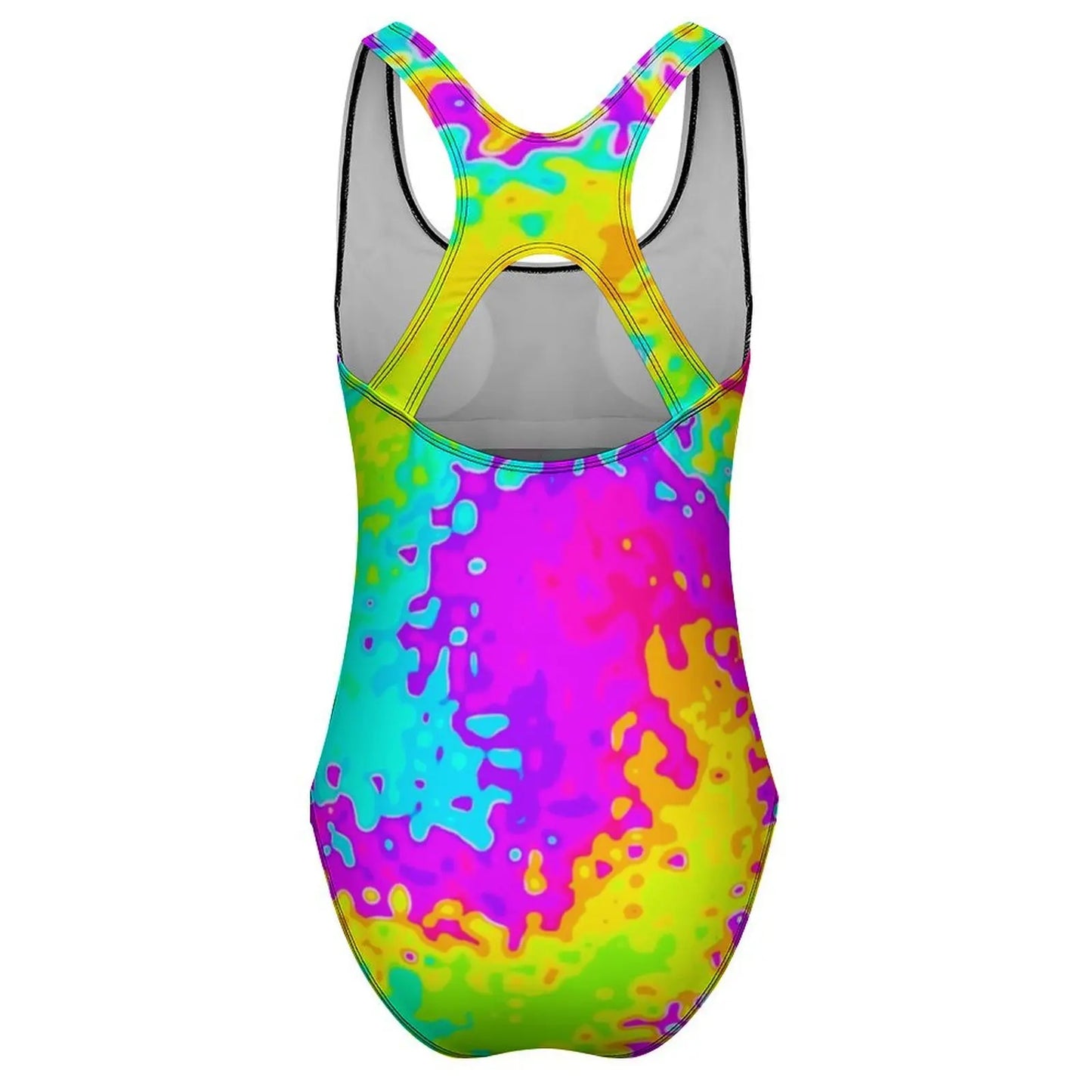 Yellow Tie Dye Swimsuit Psychedelic Print One Piece Swimwear Push Up Swimsuits Stylish Fitness Beachwear