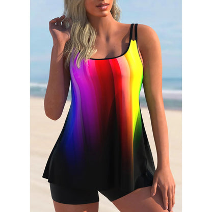 Women's Swimsuit Bikini Tank Top Two-piece Set of Colorful Curve Printed Holiday Beach Wear S-6XL