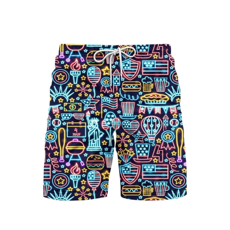 3D Print Neon Pattern Beach Short For Men Summer Hip Hop Personality Food Pattern Music Party Swimming Shorts Quick-drying Trunk