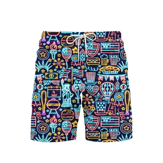 3D Print Neon Pattern Beach Short For Men Summer Hip Hop Personality Food Pattern Music Party Swimming Shorts Quick-drying Trunk