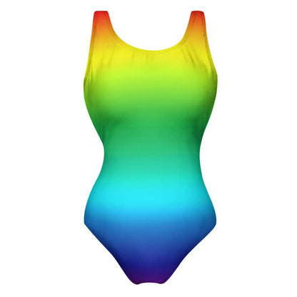 Bright Rainbow Swimsuit Abstract Art Push Up Swimwear One-Piece Vacation Bath Bathing Suit Bodysuit Design Beachwear Large Size