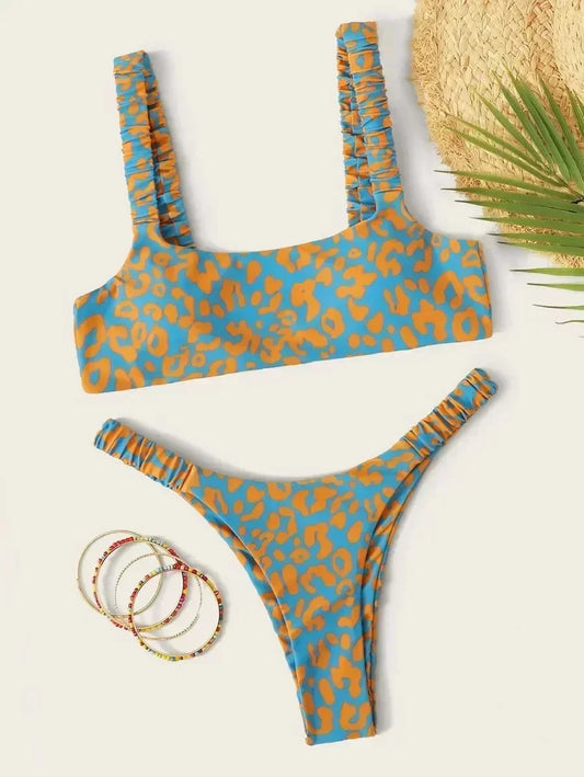 micro bikini women orange leopard print push up padded thong swimsuit female cut out bathing suit swimwear biquini