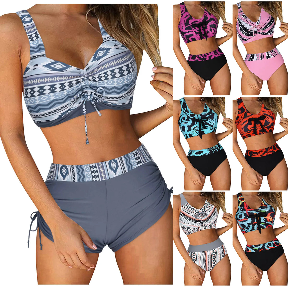 Women High Waisted Bikini Push Up Two Piece Swimsuits Vintage Swimsuit Two Piece Retro Design