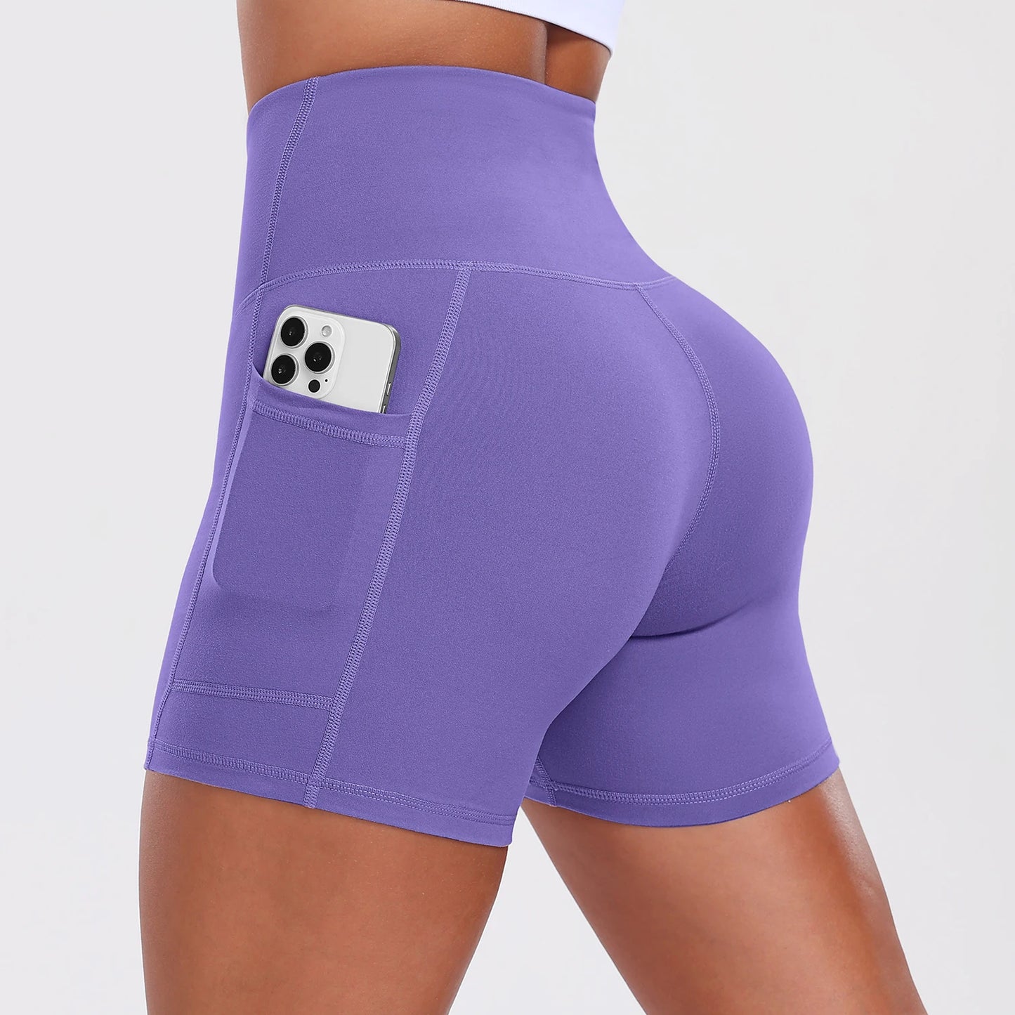 Yoga Shorts with Pockets for Women Tummy Control Workout Running Shorts Stretchy Workout Tight for Gym Casual Sportswear