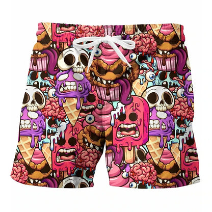 Ice Cream 80s 90s 3d Printed Surfing Board Shorts Cool Summer Street Hip Hop Swim Trunks For Men Vacation Beach Ice Shorts