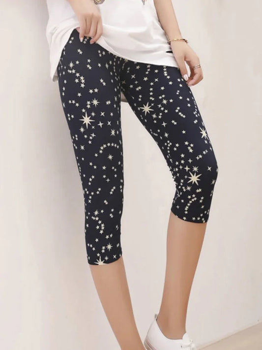 Workout Leggings Print Capris Women Push Up High Waist Pants Sportswear Short Trousers Black Fitness Legging