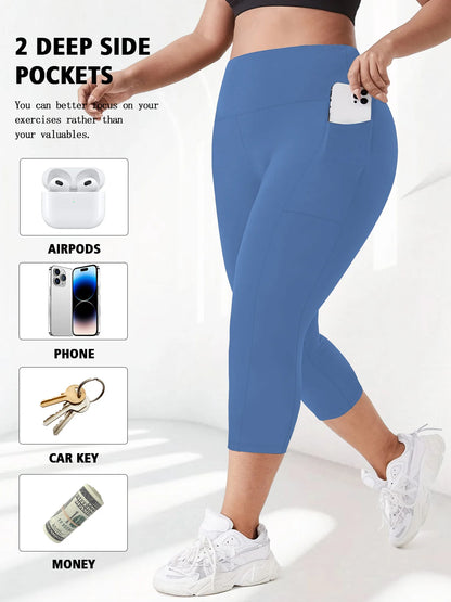 Women's Milk Silk Yoga Pants Plus Size High-Waisted Workout Leggings with Side Pockets, European Fit Gym To Street Activewear