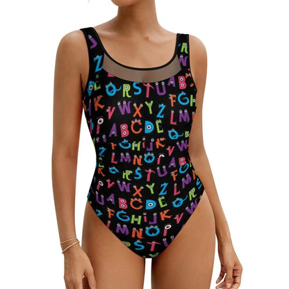 Retro Letter Print Swimsuit Egyptian Hieroglyphs Push Up Swimwear One-Piece Vacation Bath Bathing Suit Bodysuit Beach Outfits