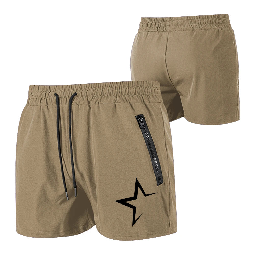 Men's Swimming Trunks with Double Zipper Pockets Summer Quick Dry Beach Shorts Star Print Gym Fitness Running Sport Shorts