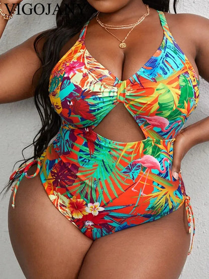 Strapped Plus Size Swimwear Women Back Cross Hollow Large One Piece Swimsuit Summer Beach Big Bathing Suit