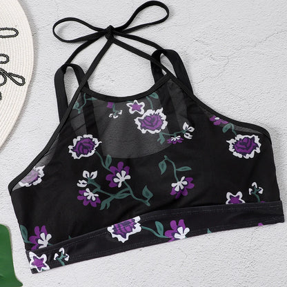 Floral Printed Two Pieces Swimsuit Women  Halter Swimwear Skirt Female Bathers Bathing Swimming Suit Beachwear Summer