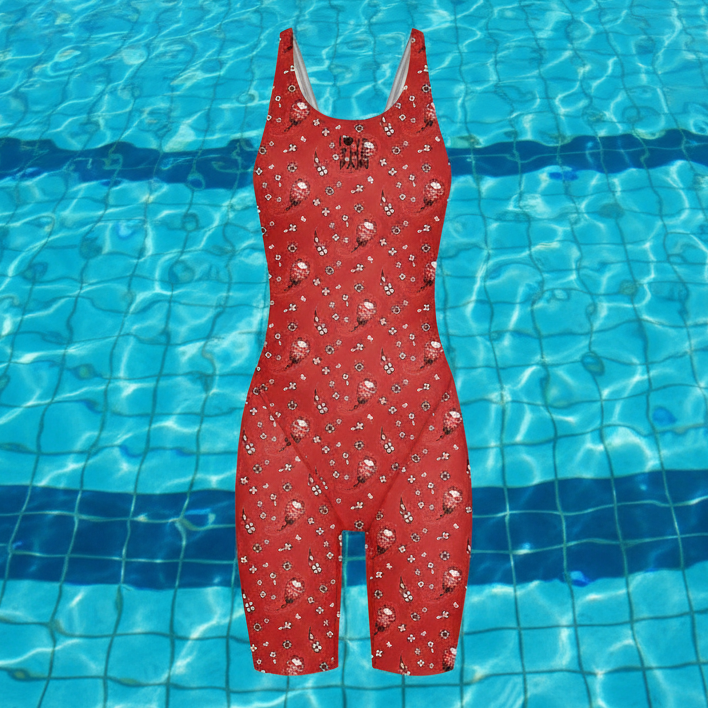 Girls Love The Pain Racer Back Knee Length Swimsuit Bodysuit Sleeveless One Piece Print Swimwear For Holiday Beach Water Sports