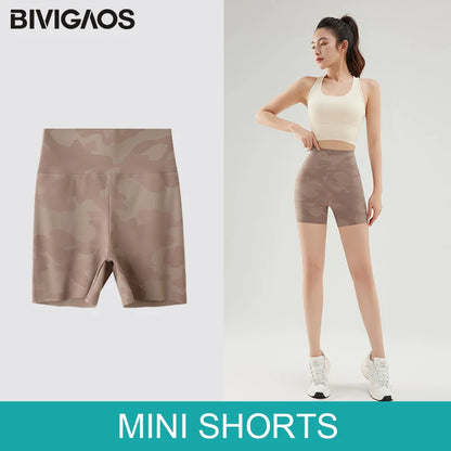 BIVIGAOS Summer Camouflage Green Sharkskin Biker Shorts Knee Length Short Leggings Women Casual Sports Cycling Shorts