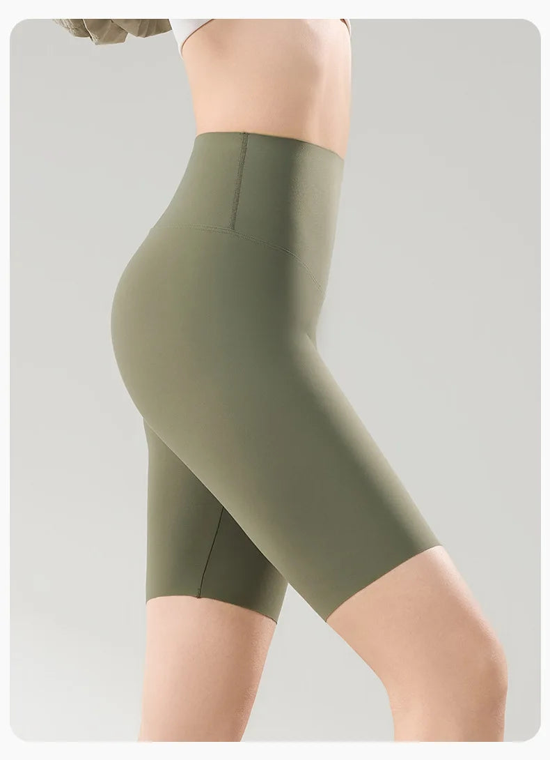 Thin Seamless High Waist Sharkskin Bicycle Shorts Women Knee Length Tight Biker Shorts Sport Short Leggings