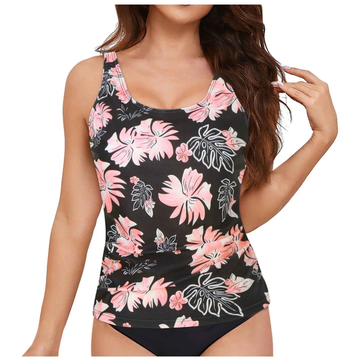 Women Vintage Tankini Swimwear Crew Neck Cover Tummy Underwire Full Coverage Push Up Bikini Top and Shorts for Holiday