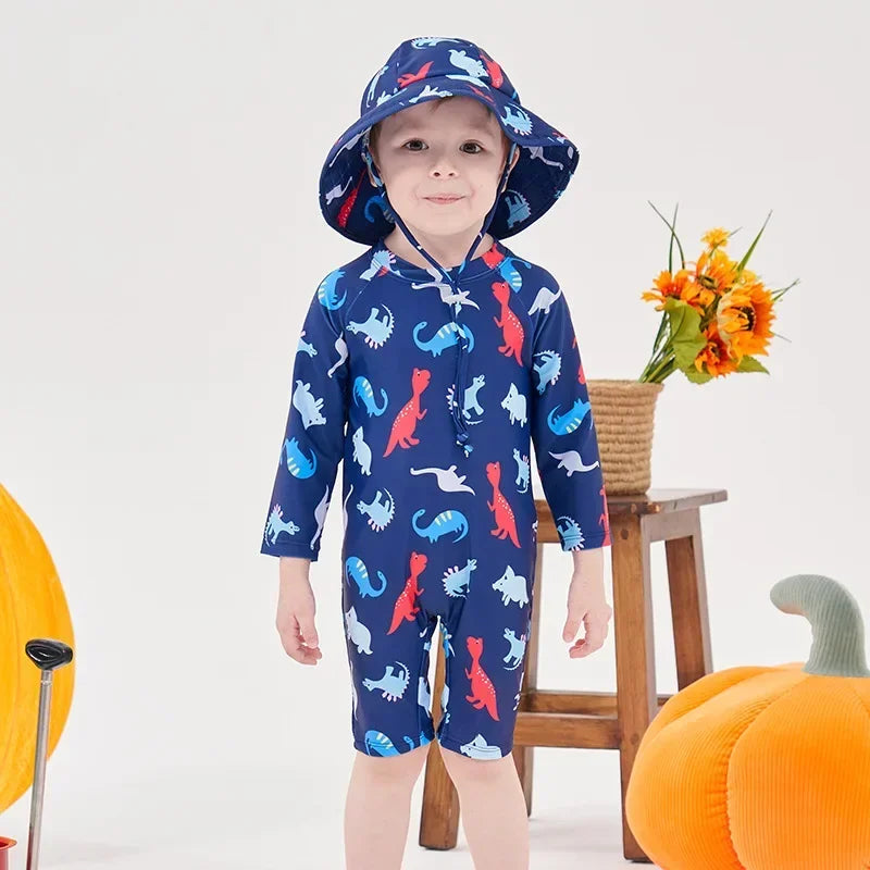 UV Baby Boy Swimsuit One Piece Swimming Jumpsuit Ruffles Bathing Suit SPF 50 Long Sleeve Kids Swimwear for Girls 1 2 3 4 5 6 Yrs