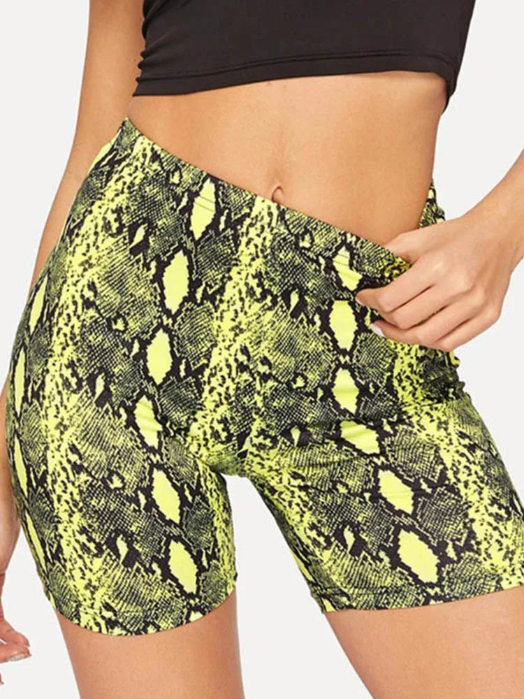 Women Summer Shorts Snake Print High Waist Shorts Elastic Waist Short Trousers Women Trousers