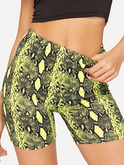 Women Summer Shorts Snake Print High Waist Shorts Elastic Waist Short Trousers Women Trousers
