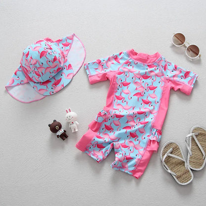 Girls Swimwear One Piece Baby Swimsuit UPF50 UV Protection Infant Toddler Beach Clothes Flamingo Children Swimming Bathing Suit