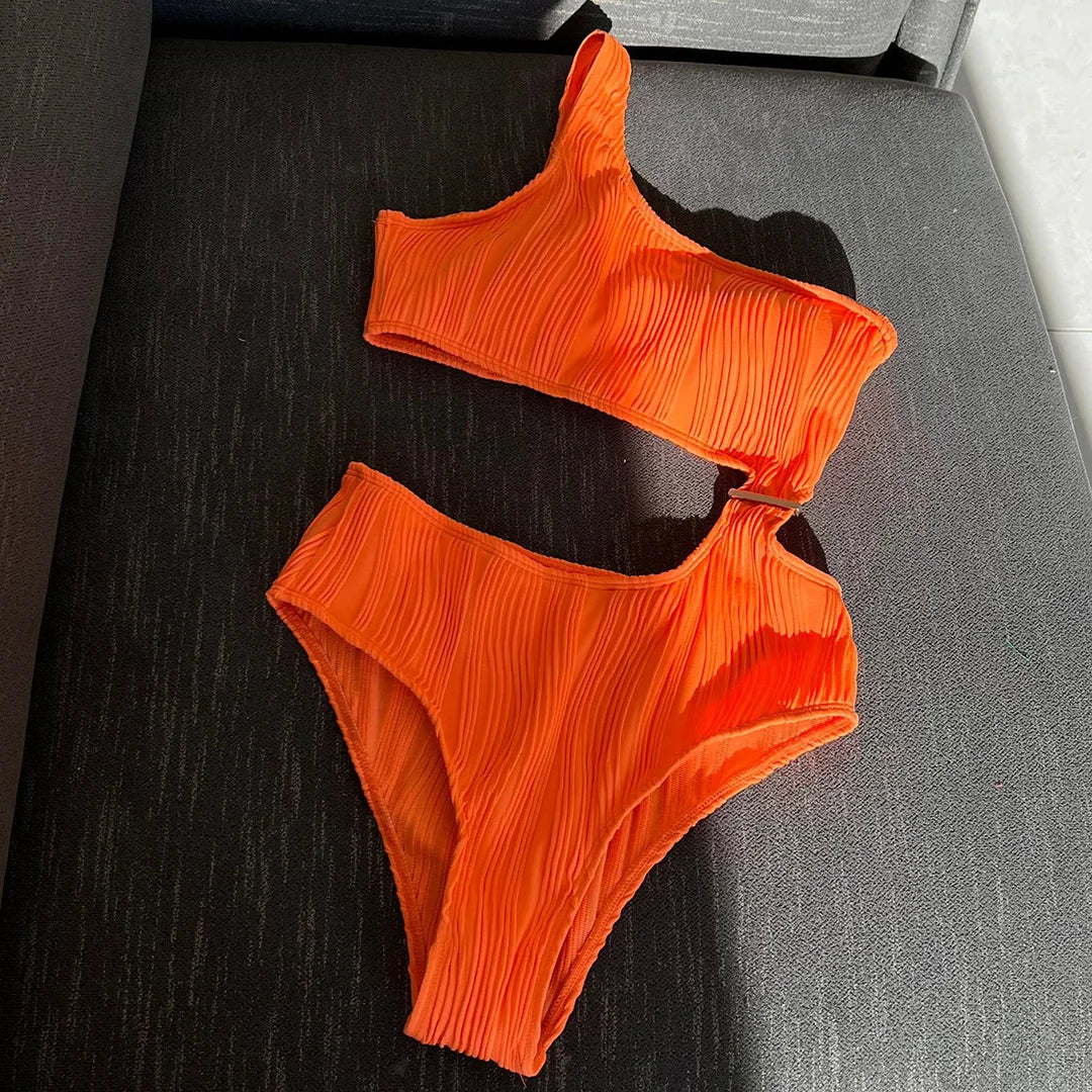 Asymmetric Cut Out Wrinkled One Piece Swimsuit Women Swimwear Female One Shoulder Padded Bather Bathing Suit Swim Lady