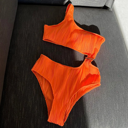 Asymmetric Cut Out Wrinkled One Piece Swimsuit Women Swimwear Female One Shoulder Padded Bather Bathing Suit Swim Lady