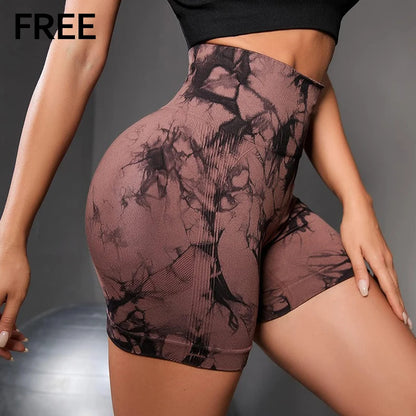 High Waisted Tie Dyeing Yoga Shorts Women's Scrunch Butt Seamless Leggings Quick Drying Athletic Workout Gym Bottoms