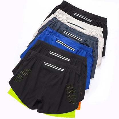 Men's Running Shorts Quick-drying Fitness Black Double Layer Shorts Men Sport Workout Training Bodybuilding Short Pants