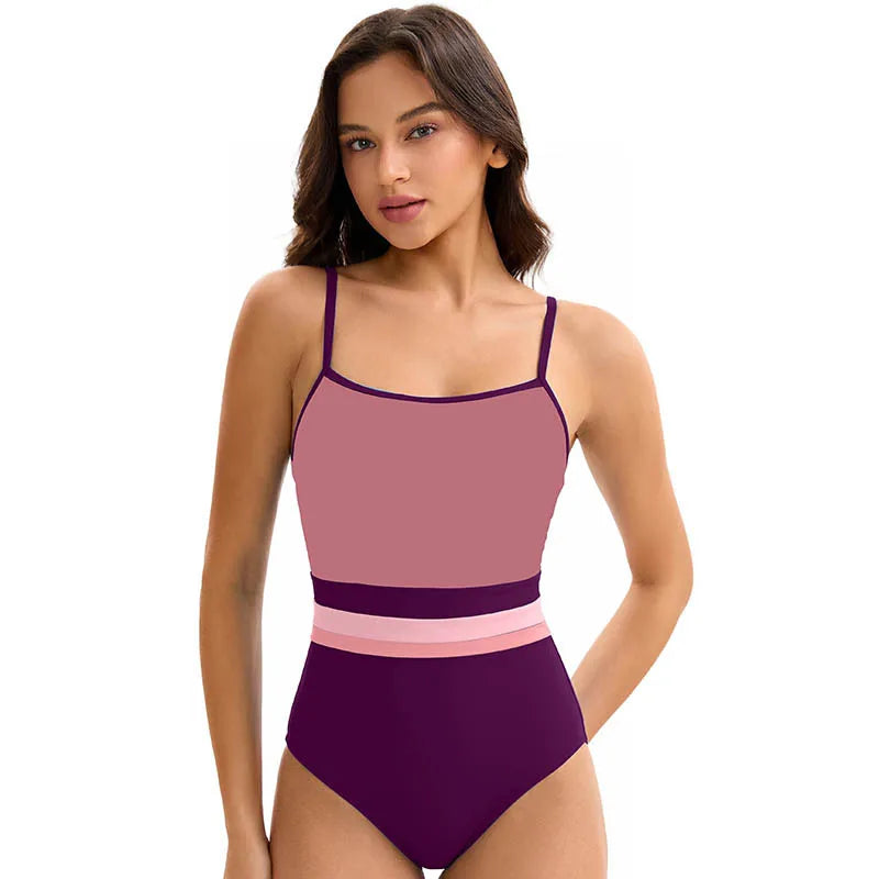 Women's One Piece Swimsuit Summer Triangle Spaghetti Strap Tight Swimwear Beach Sport Rash Guard  Padded No Underwire