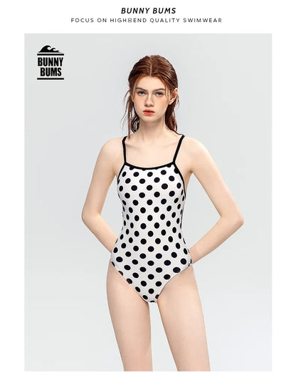 Bunny Bums White with Black Poka Dots One-piece Swimsuit Women Swimwear