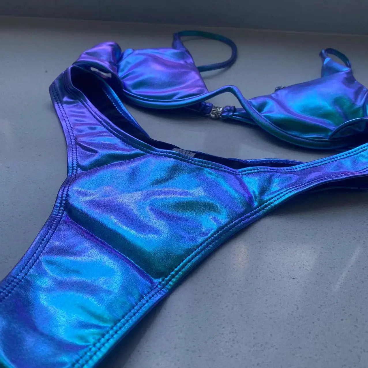 Triangle Bikini holographic Blue Push Up Extreme Thong Swimwear Brazilian Bandage Bathing Suit Swimsuit Micro Biquini