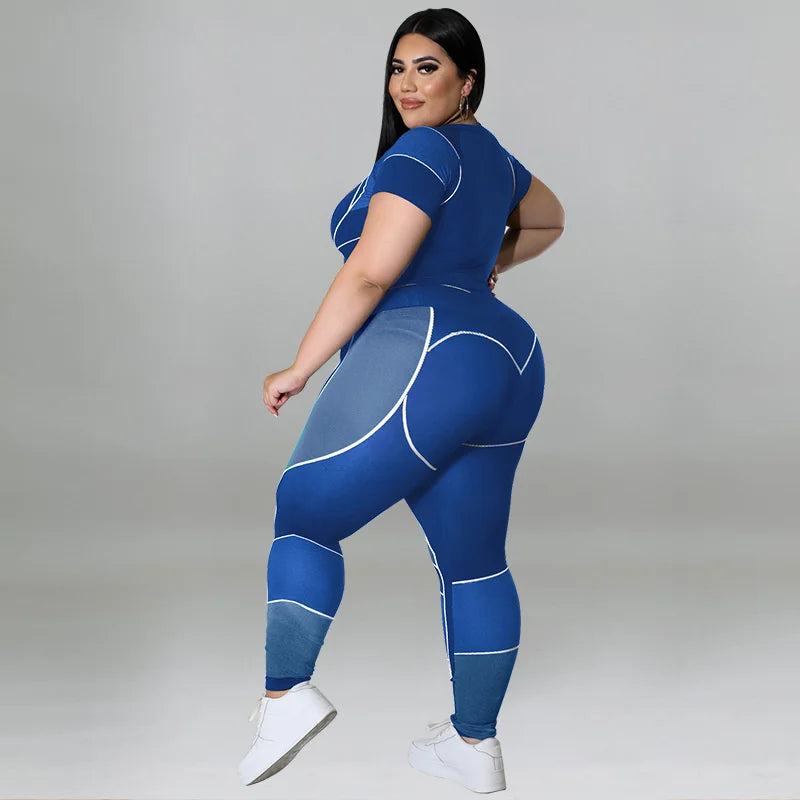 Plus Size Sets Women's Clothes Tracksuit Short Top and Pant Two Piece Sets Gym Joggers Sports Outfits High Elastic Yoga Set