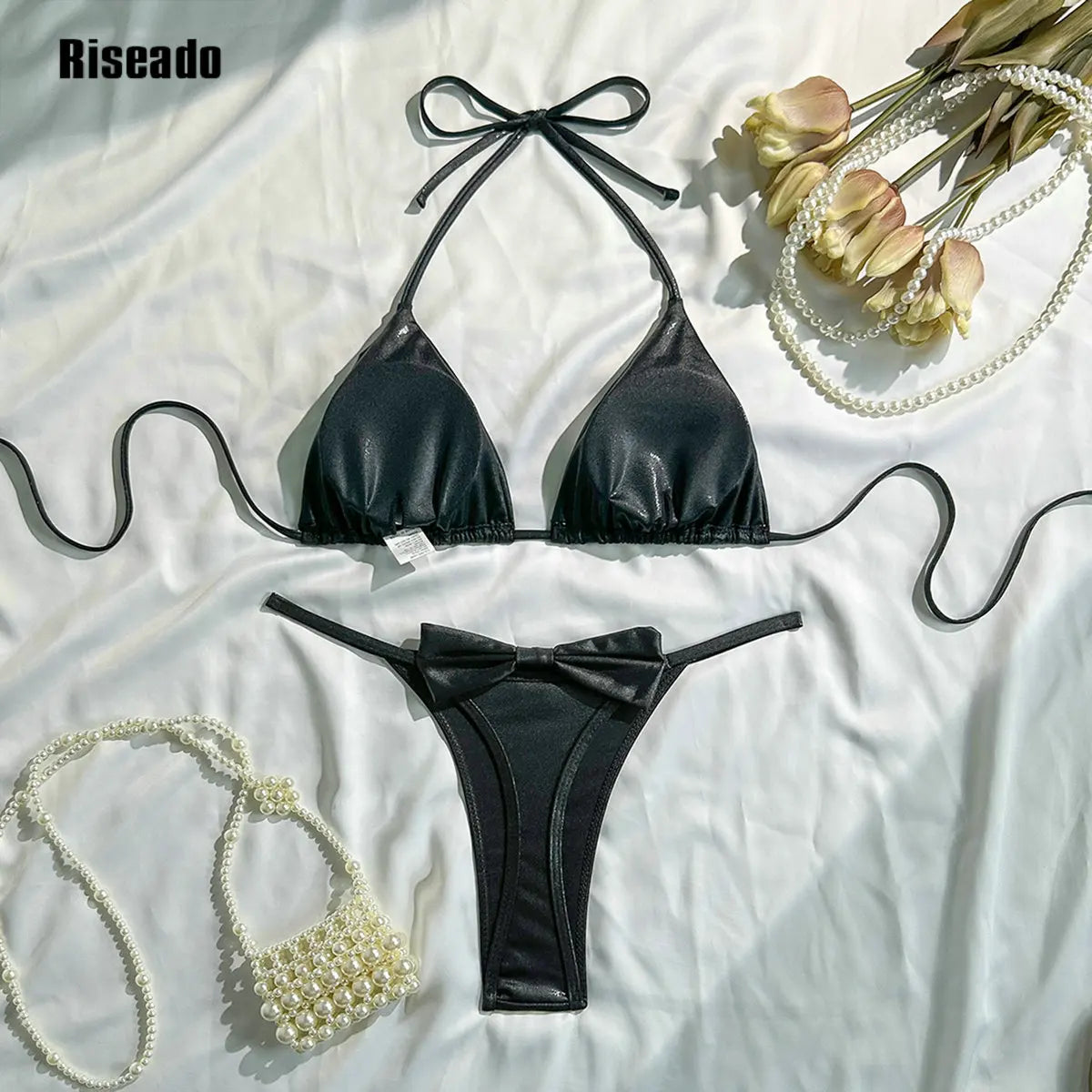 Women's Micro Triangle Bikini Set with Bow Details