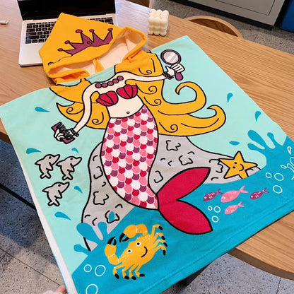 Baby Cartoon Printing Bathrobe Girls Unicorn Beach Towel Boy Shark Dinosaur Bath Towel Kids Hooded Cape Towel Children Bath Item