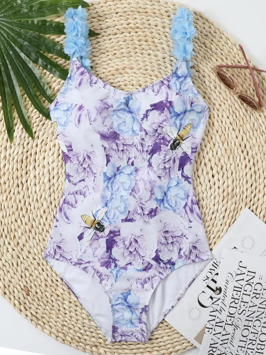 Printed Swimsuit One Piece Ruffle Backless Swimwear Women Floral Bathing Swimming Suit Female Summer Beachwear Bodysuit
