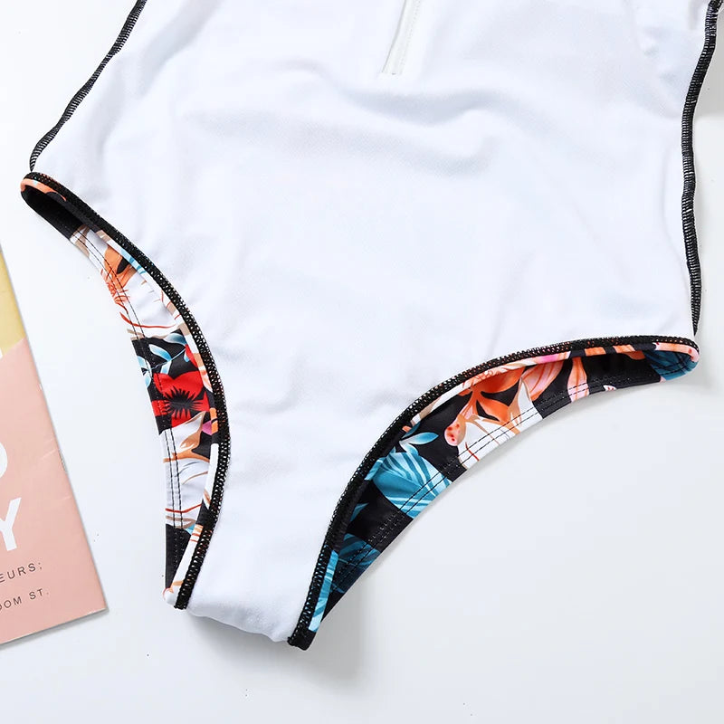Multi Designs Color Printed Zipper Swimsuit One Piece Swimwear Women Floral Bathers Bathing Swimming Swim Suit Female Beachwear