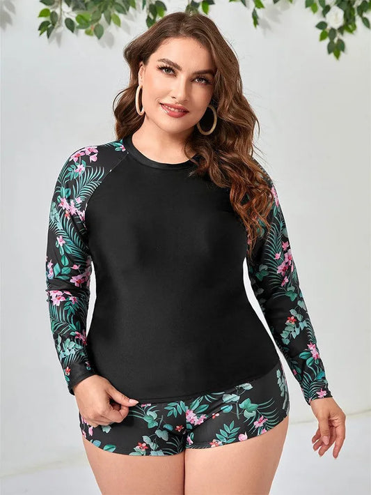 Rash Guard Plus Size Swimwear Women Long Sleeve Swimsuit Two Piece Sport Surfsuit Beachwear Bathing Suit Monokini Tankini