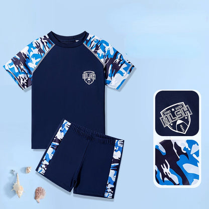 Children's Short Sleeve Swimming Suit, Two Piece Swimsuit, Boys Kids Swim Trunks, Beach Wear, Swimming, 2-14Y